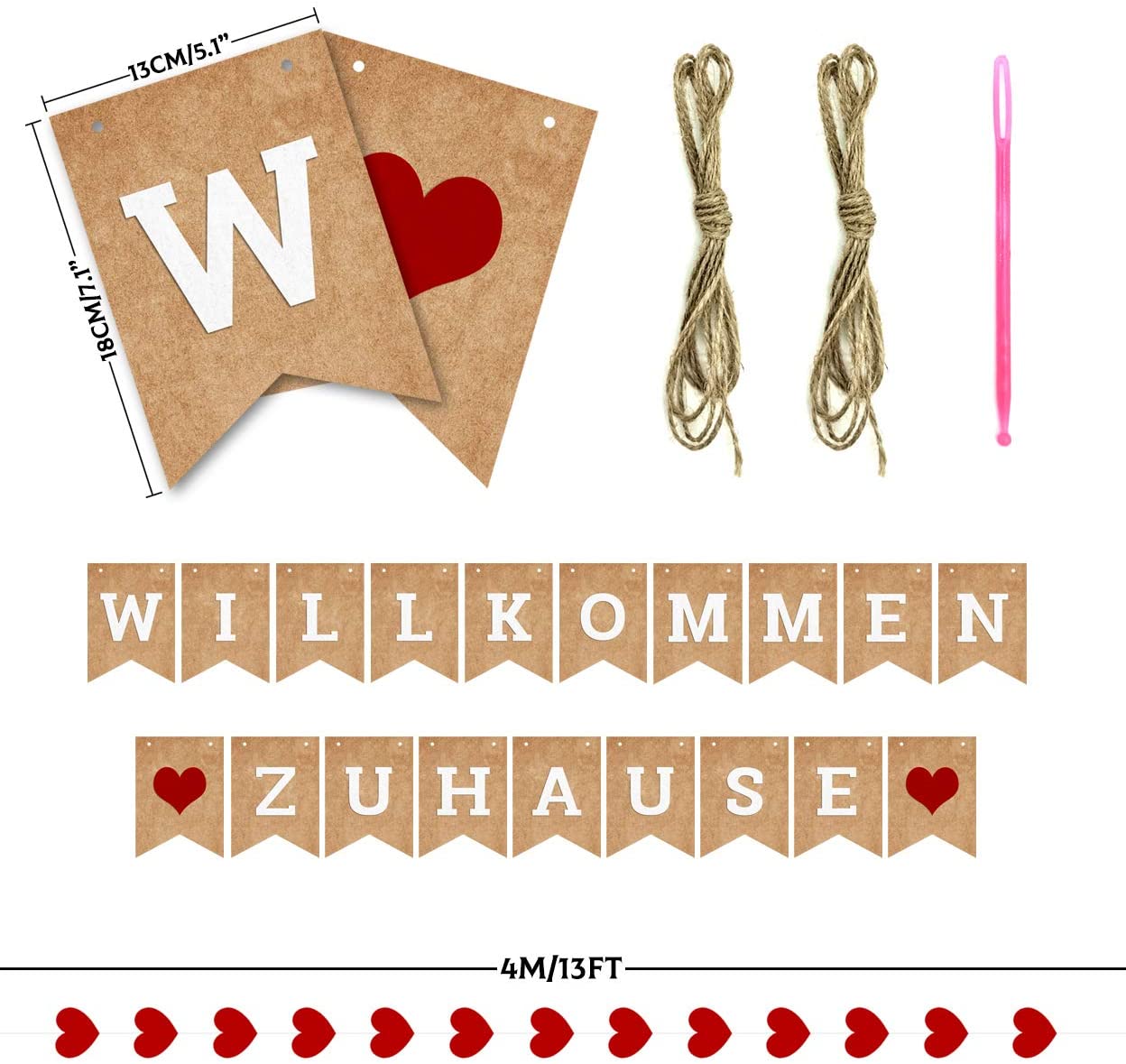 iZoeL Willkommen Hause Banner linen Girlande Retro
