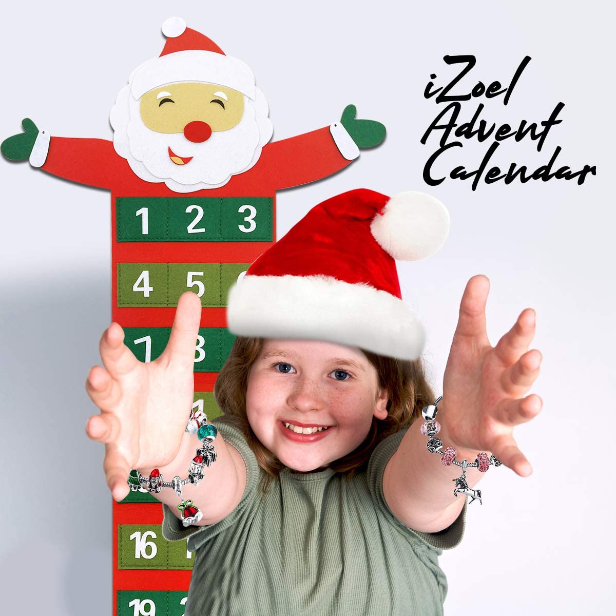 iZoeL Christmas Advent Calendar 2019, 24 Days Gift Jewellery Charms, with 16 Charms, 2 Pendant, 2 Bracelet and 3 Necklace, 2 Ring, 1 Keychian for Girl Kid Children Women Adult