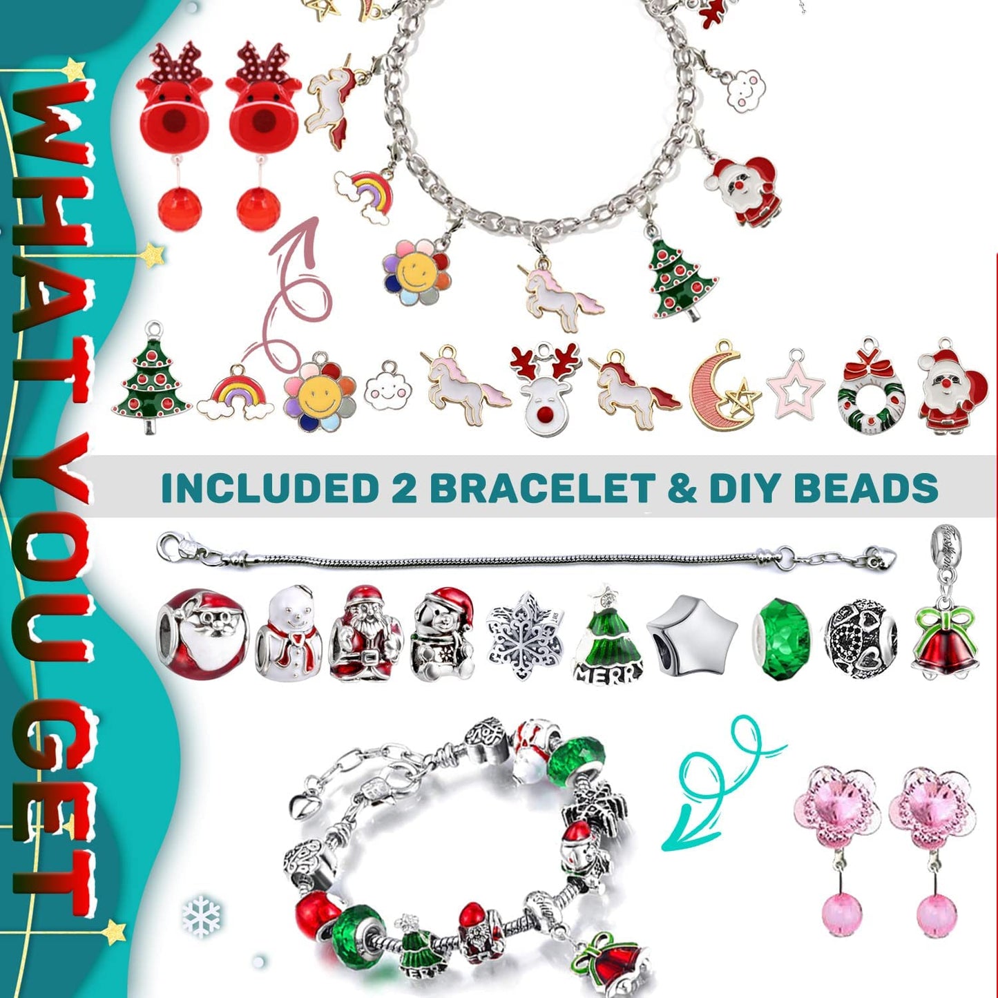 iZoeL Advent Calendar Jewellery 2021 for Girls Kids, 24 Felt Elk Bracelets Charms Earings for Daughter Niece Sister Granddaughter - Traditional Advent Calendar (Plastic)