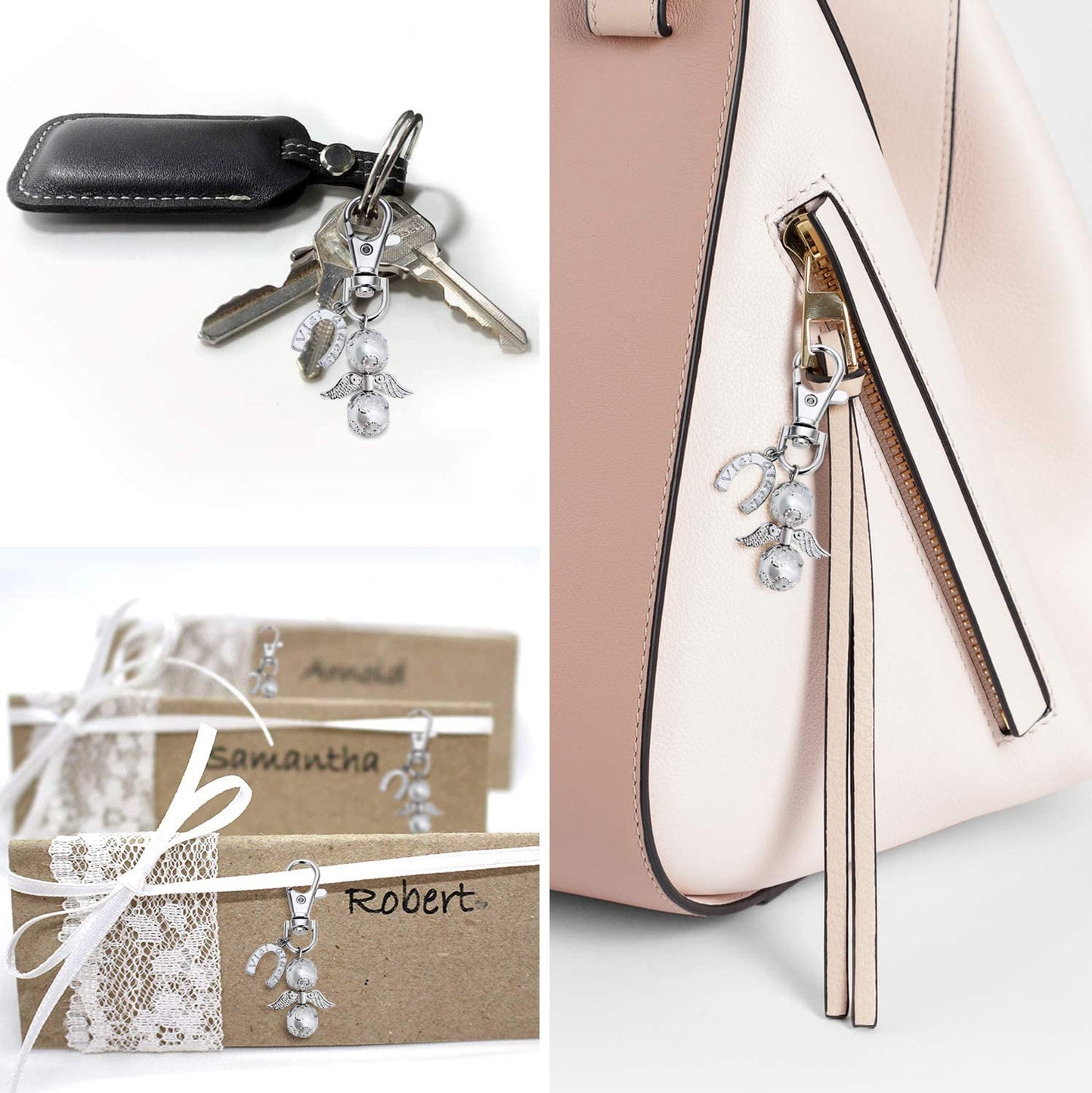 iZoeL 40 Guardian Angel Keychains Lucky Horseshoe Pendants Plus 40 Organza Bags, Thank You Nurse Gift Thank You Doctor Gift, Funeral Guest Gift Baby Shower Bridal Party Favors Wedding Gift