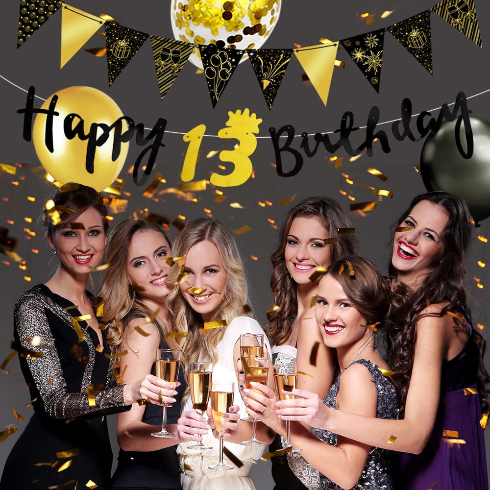 iZoeL 13th Black Gold Birthday Party Decorations - small
