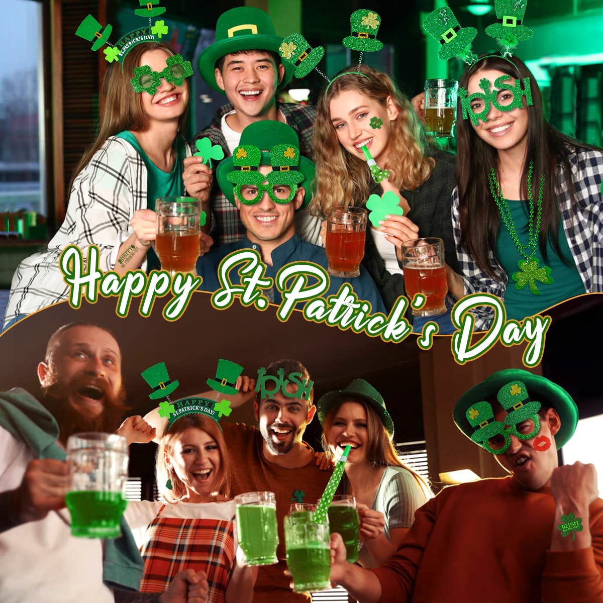 iZoeL St Patricks Day Accessories Women Girls Kids St Patricks Day Headband Shamrock Glasses Necklaces - Irish Fancy Dress Leprechaun Costume Outfits kids