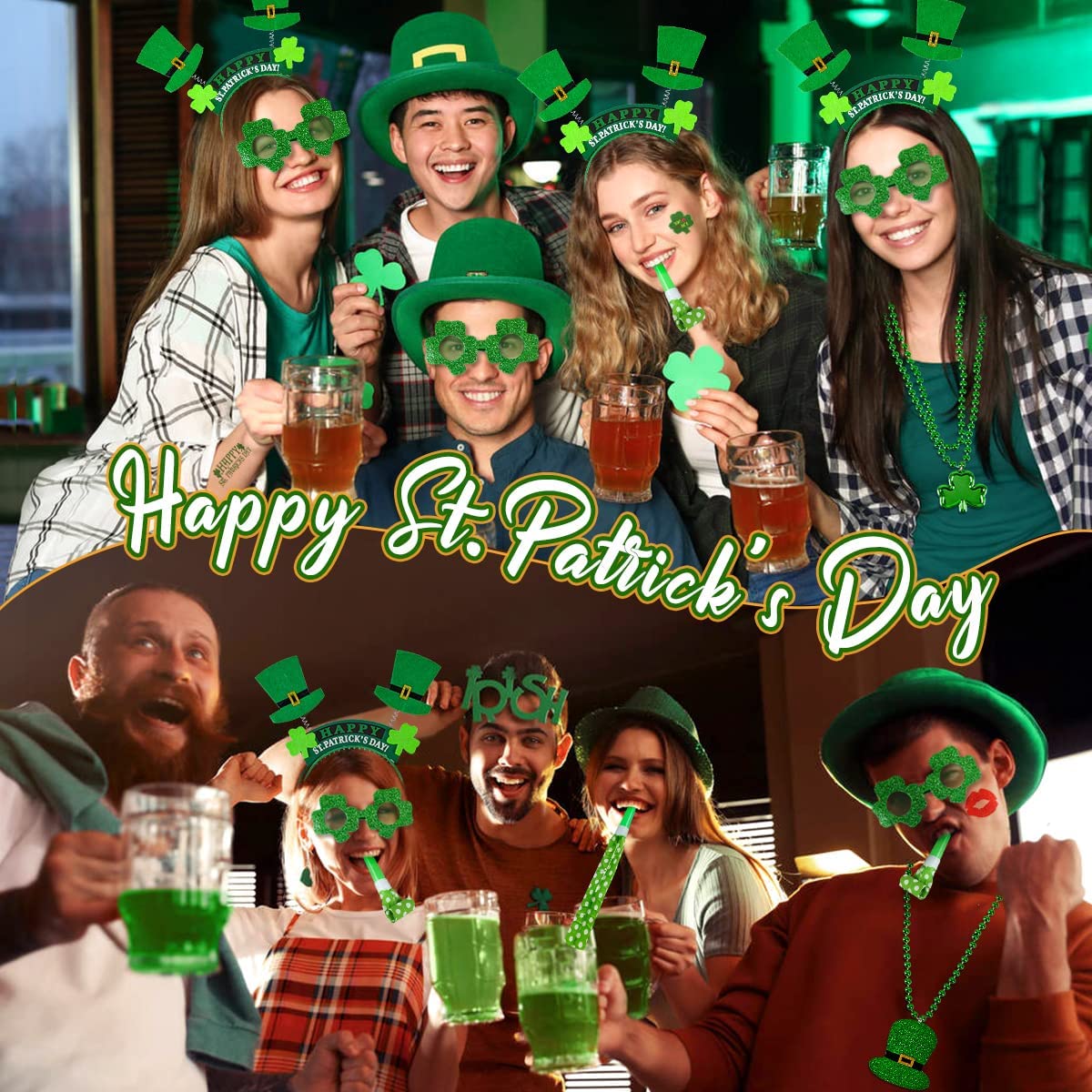 iZoeL St Patricks Day Accessories Women Girls Kids Shamrock Tutu Skirt Headband Glasses Necklaces Gloves for Irish Fancy Dress Leprechaun Costume Outfits