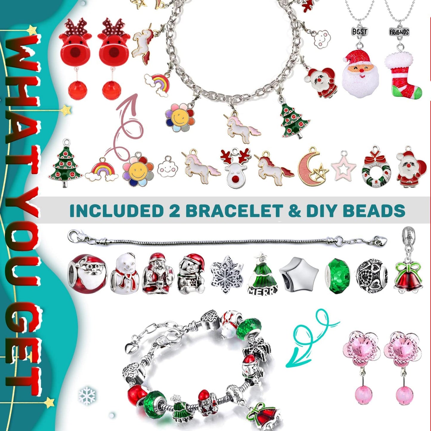 iZoeL Advent Calendar Jewellery 2021 for Girls Kids, 24 Felt Elk Bracelets Charms Earings for Daughter Niece Sister Granddaughter - Traditional Advent Calendar (Paper)