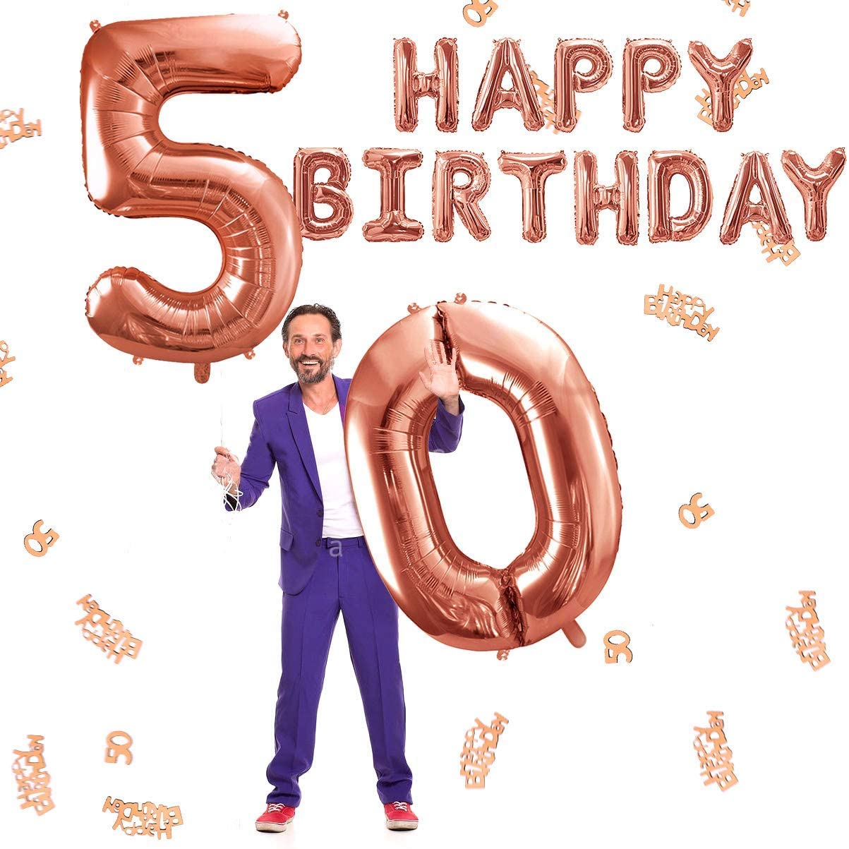 iZoeL 50th Rose Gold Birthday Party Decoration Happy Birthday Banner Helium Number Balloon 50 XXL, 2 Rose Gold Fringe Curtain Latex Confetti Balloon Table Confetti Girl Women Anniversary