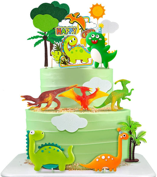 iZoeL 3D Dinosaur Cake Toppers, Dinosaur Cake Decoration, Dinosaur Happy Birthday Caker Topper, Dinosaur Cupcake Topper for Kids Boys Birthday Party Cake - 19PCS - Reusable