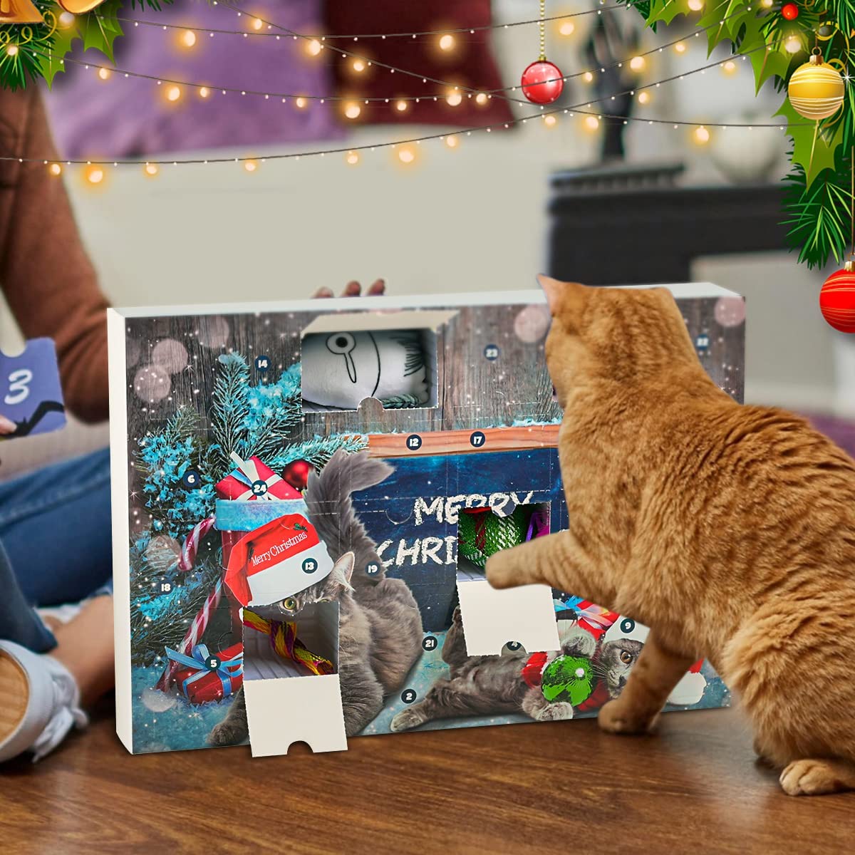 iZoeL Cat Advent Calendar 2022, 24 Pcs Interactive Cat Toys for Indoor Cats - Christmas Cat Collars Cat Bow Tie Feather Toys for Cats, Fish Fake Mouse Bell Balls for Cat