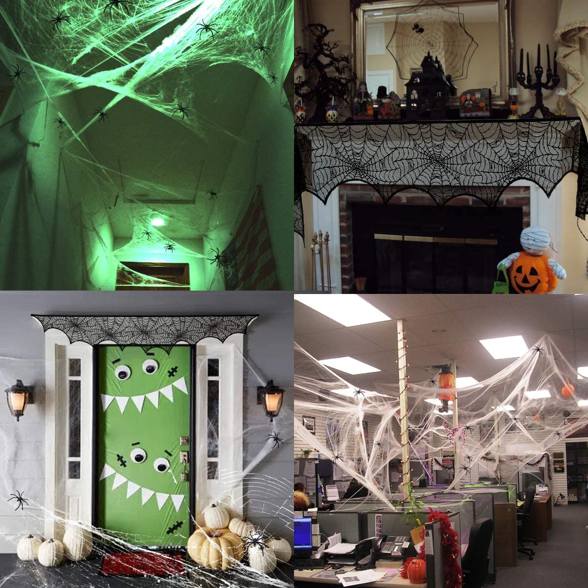 iZoeL 100g Stretchable Spider Web (Night Luminous) Cobweb webbing plus 50pcs Big Fake Spider for Halloween Night Haunted House Bar Pub Party Decoration