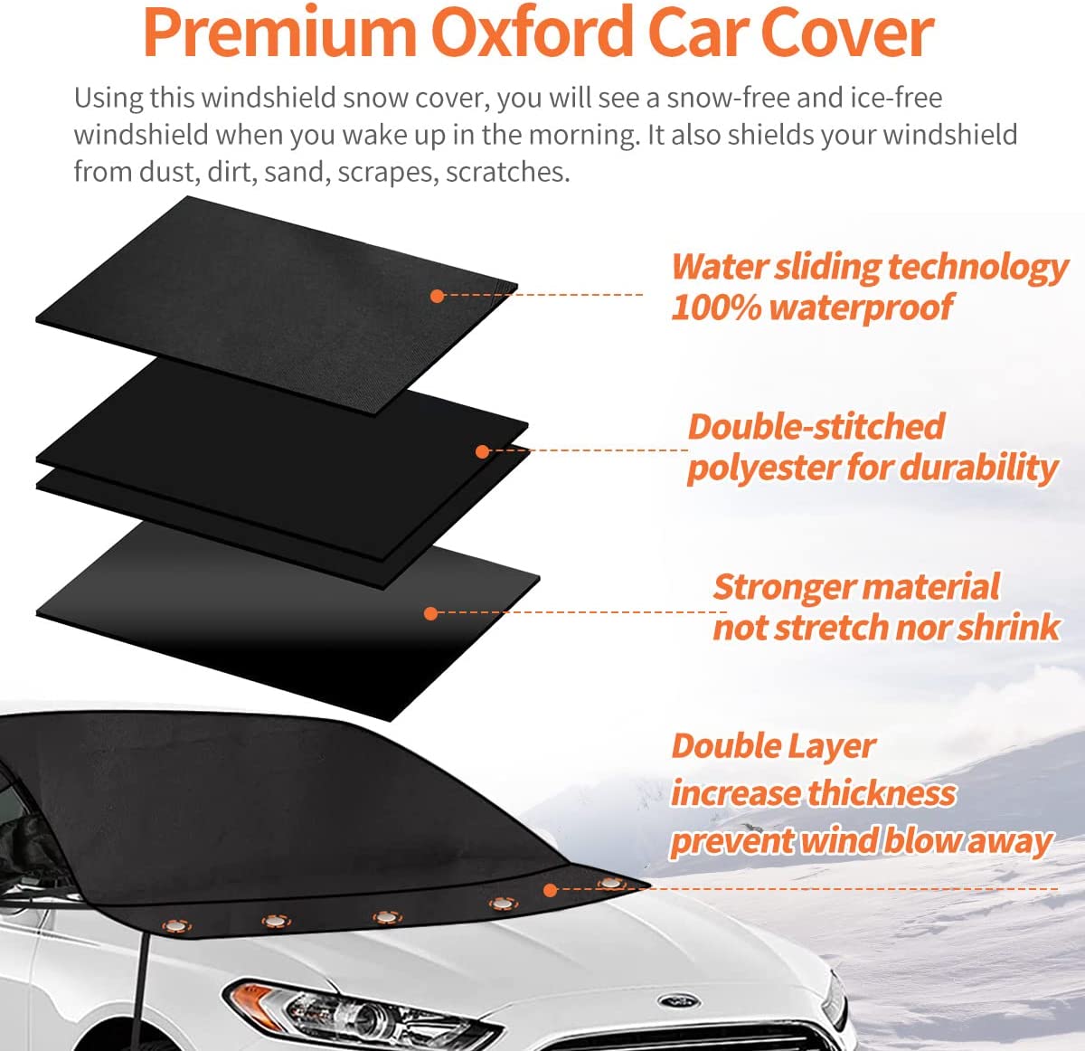 iZoeL Windshield Cover Magnetic Car Windscreen Cover Winter Car Cover with Wing Mirror Cover, Snow Frost Protector Ice Guard Waterproof Full Protection for SUV Truck (XLSize 157CM*126CM)