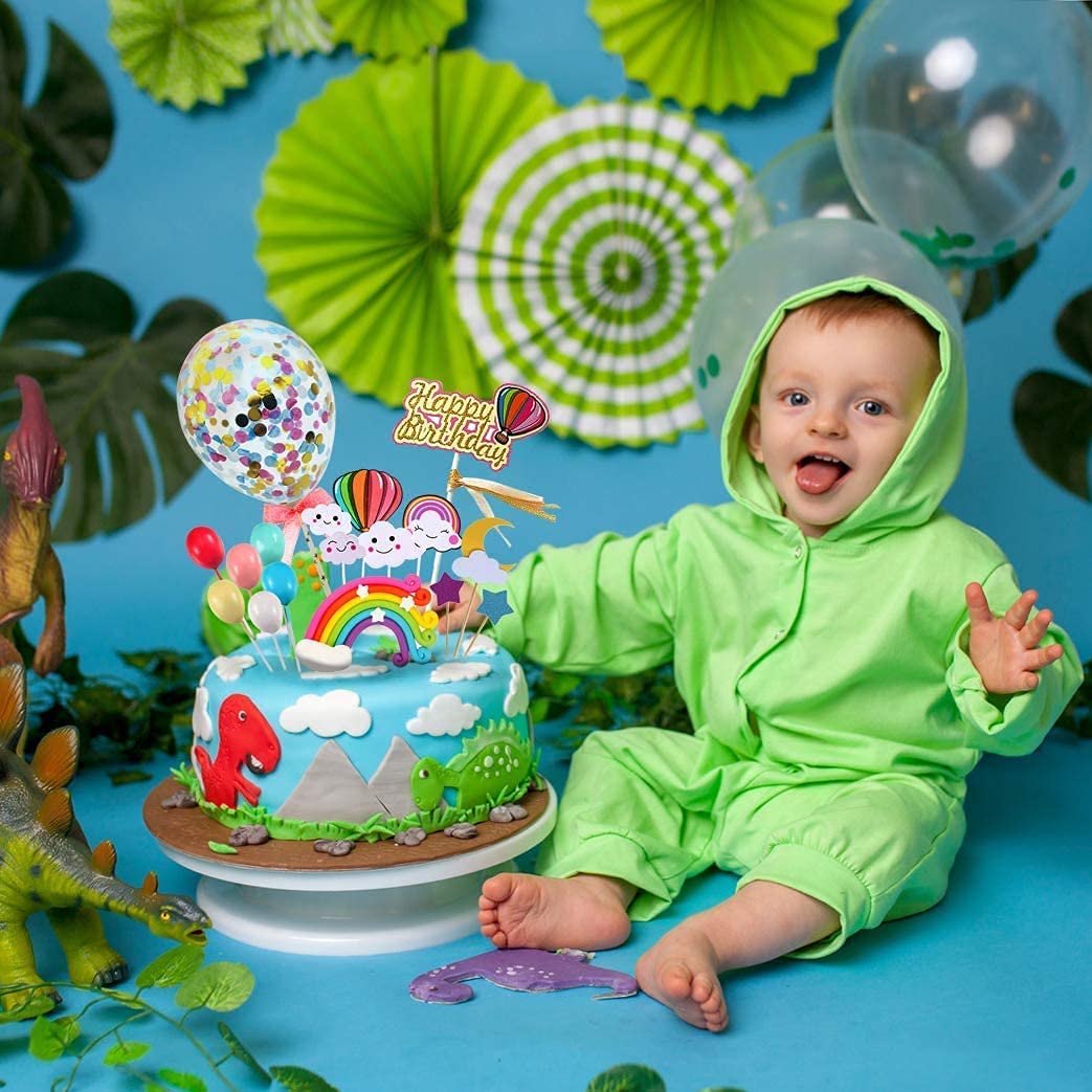 iZoeL Birthday Cake Topper Rainbow Cake Decoration Confetti Balloon Happy Birthday Cupcake Topper Moon Cloud Stars for Girls Boys Kids Woman Birthday Anniversary Wedding Baby Shower