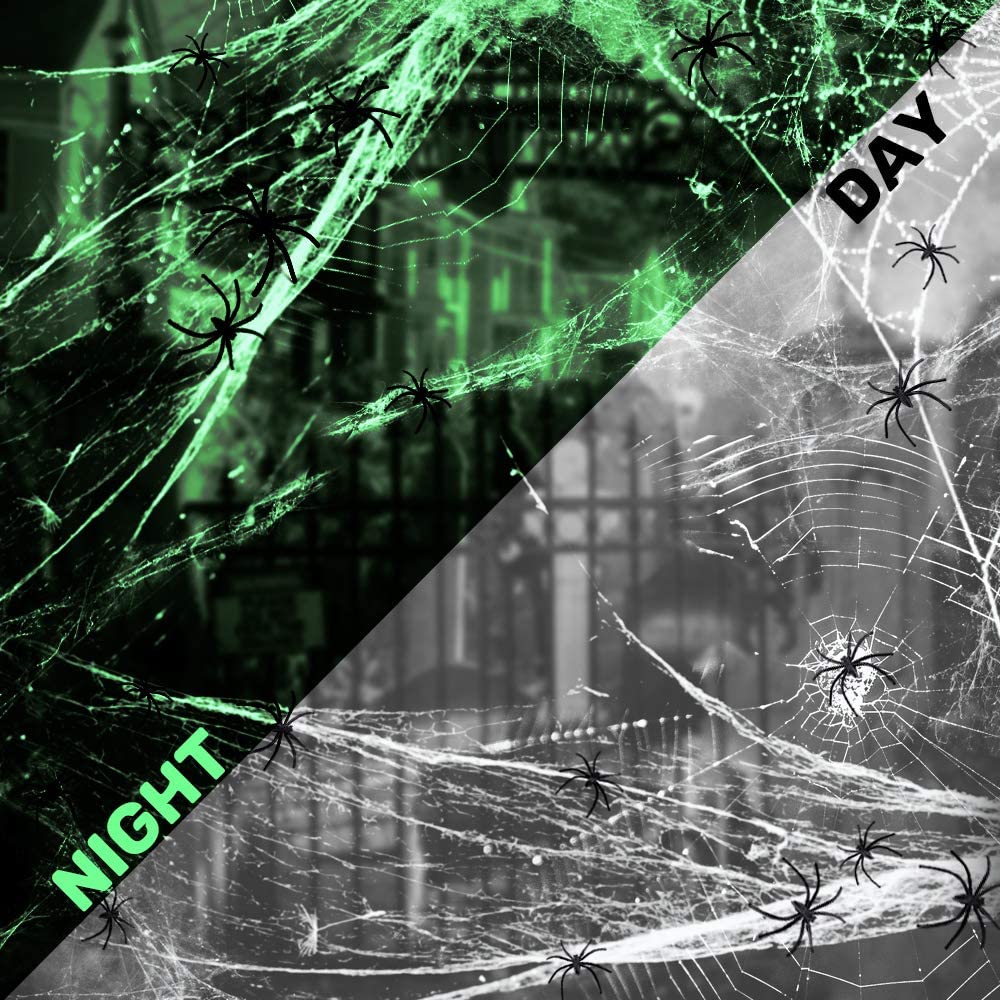 iZoeL 100g Stretchable Spider Web (Night Luminous) Cobweb webbing plus 50pcs Big Fake Spider for Halloween Night Haunted House Bar Pub Party Decoration