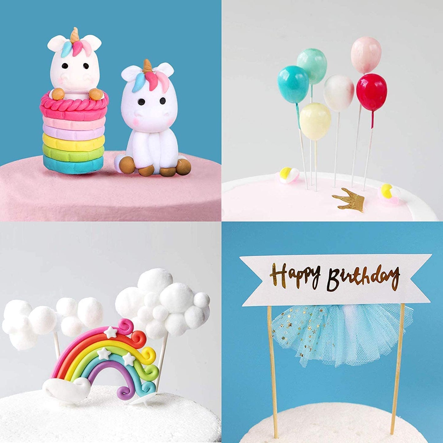 iZoeL Unicorn Cake Topper Kit Cloud Rainbow Balloon Happy Birthday Banner Cake Decoration For Boys Girls Kids Birthday