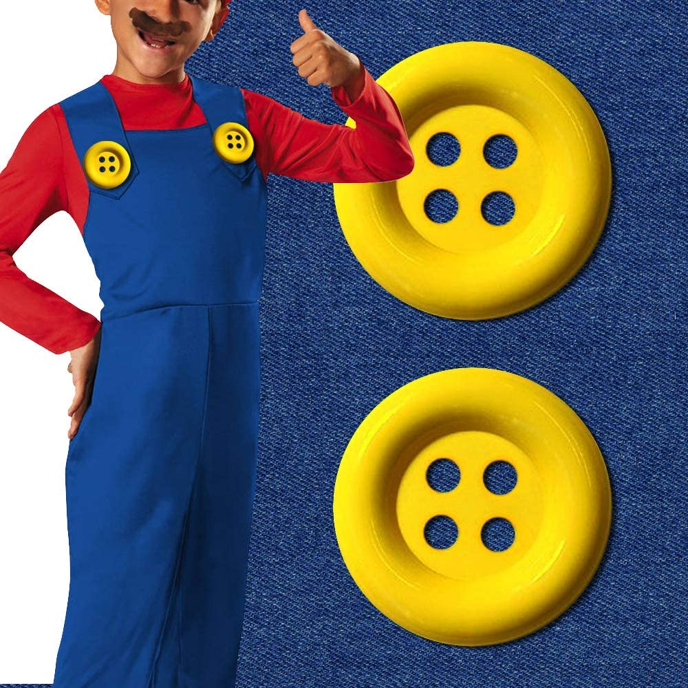 iZoeL 4 Yellow Buttons 5cm XXL for Super Mario Luigi Costume Mario trouser and dress carnival costume accessories Mario Bros Party themed Adult kid
