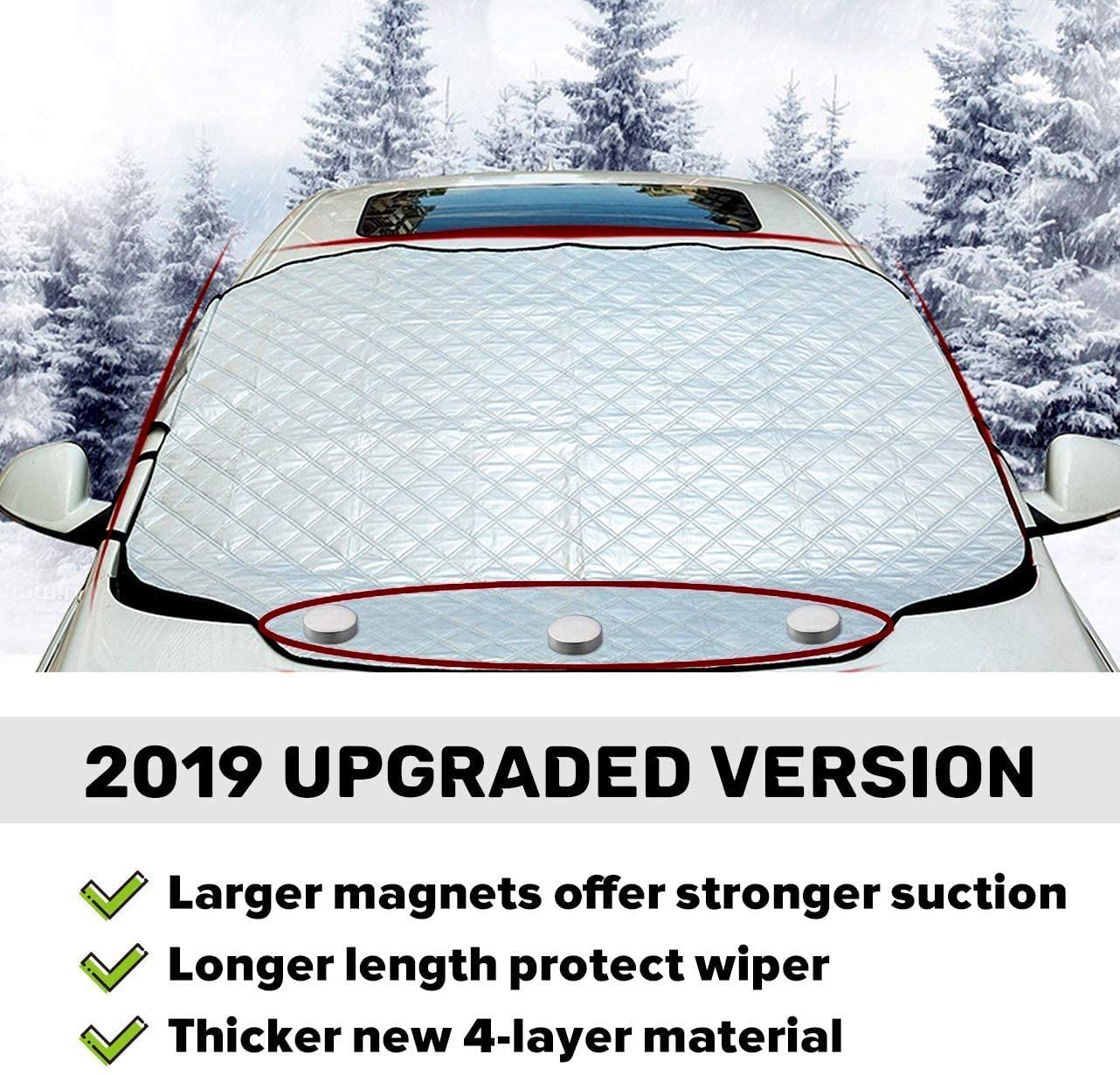 iZoeL Windshield Magnetic Snow Cover Winter Windscreen Protector Frost Ice Guard Full Protection Car Cover (XL Size 147 * 126cm)