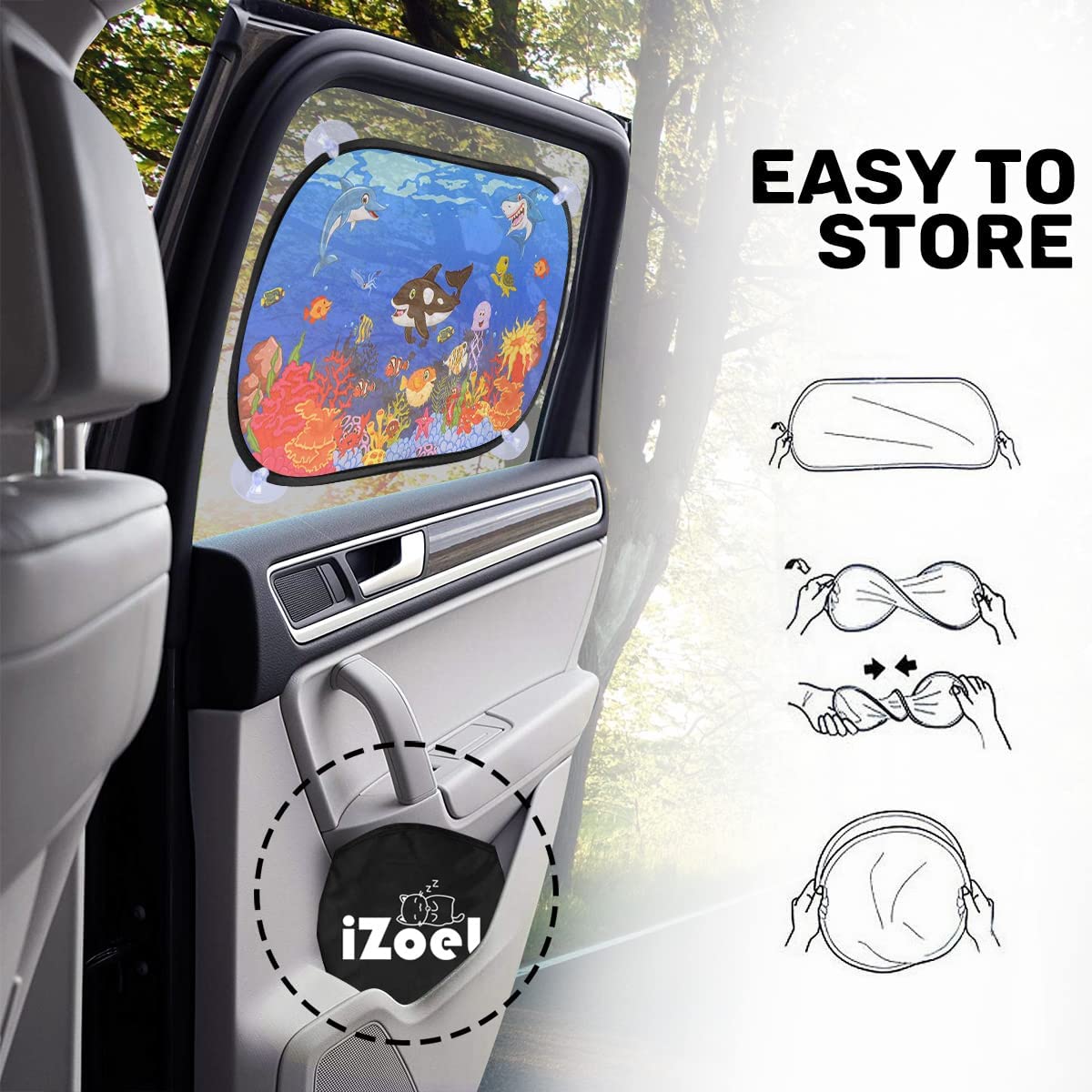 iZoeL Car Sun Shade for Baby Kids 2 Pack, Static Cling Side Window Car Annimal Lion, 80GSM Rear Sunshades Universal with 8 Suction Cups and Storage Bag - Sun Glare and UV Rays ProtectionProtection