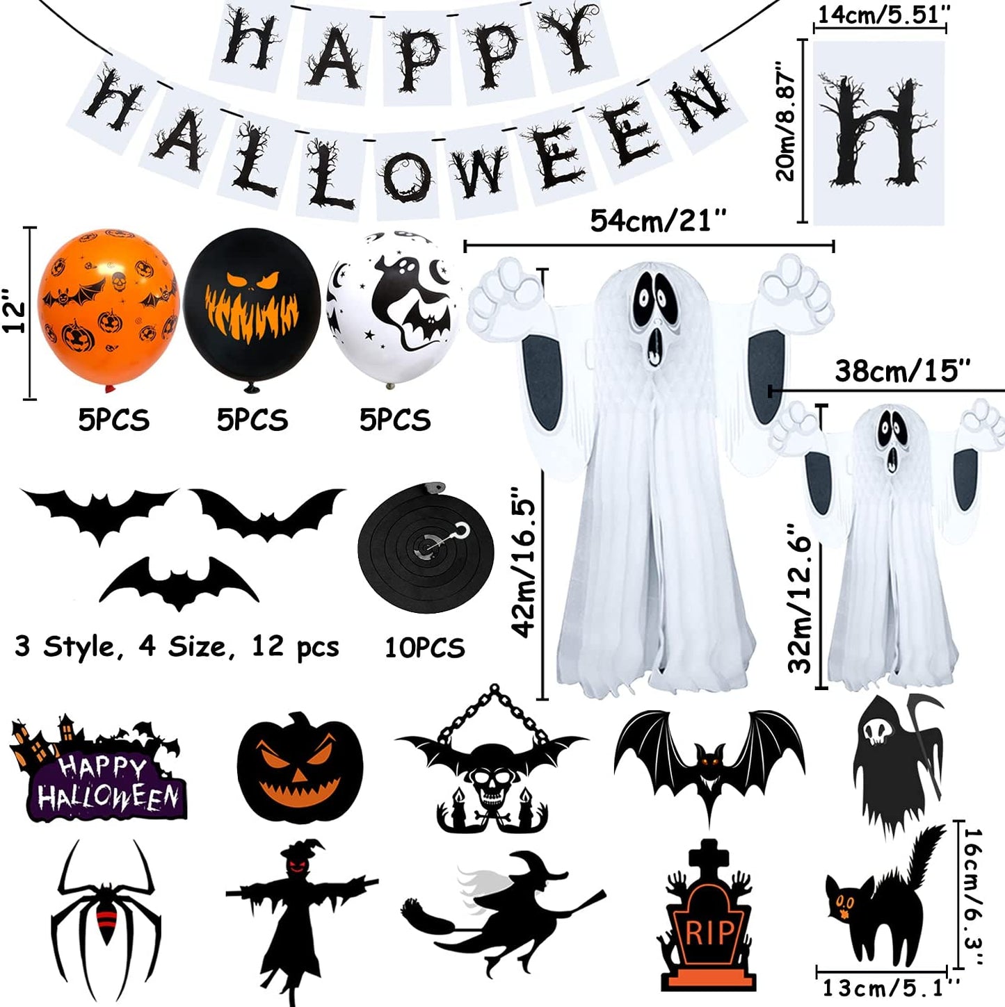 iZoeL Spooky Halloween Decorations Balloon Set, Floating Ghost Flying Bat Halloween Banner Scary Balloons, Halloween Party Decor for Indoor Outdoor Yard Haunted House Props halloween bunting