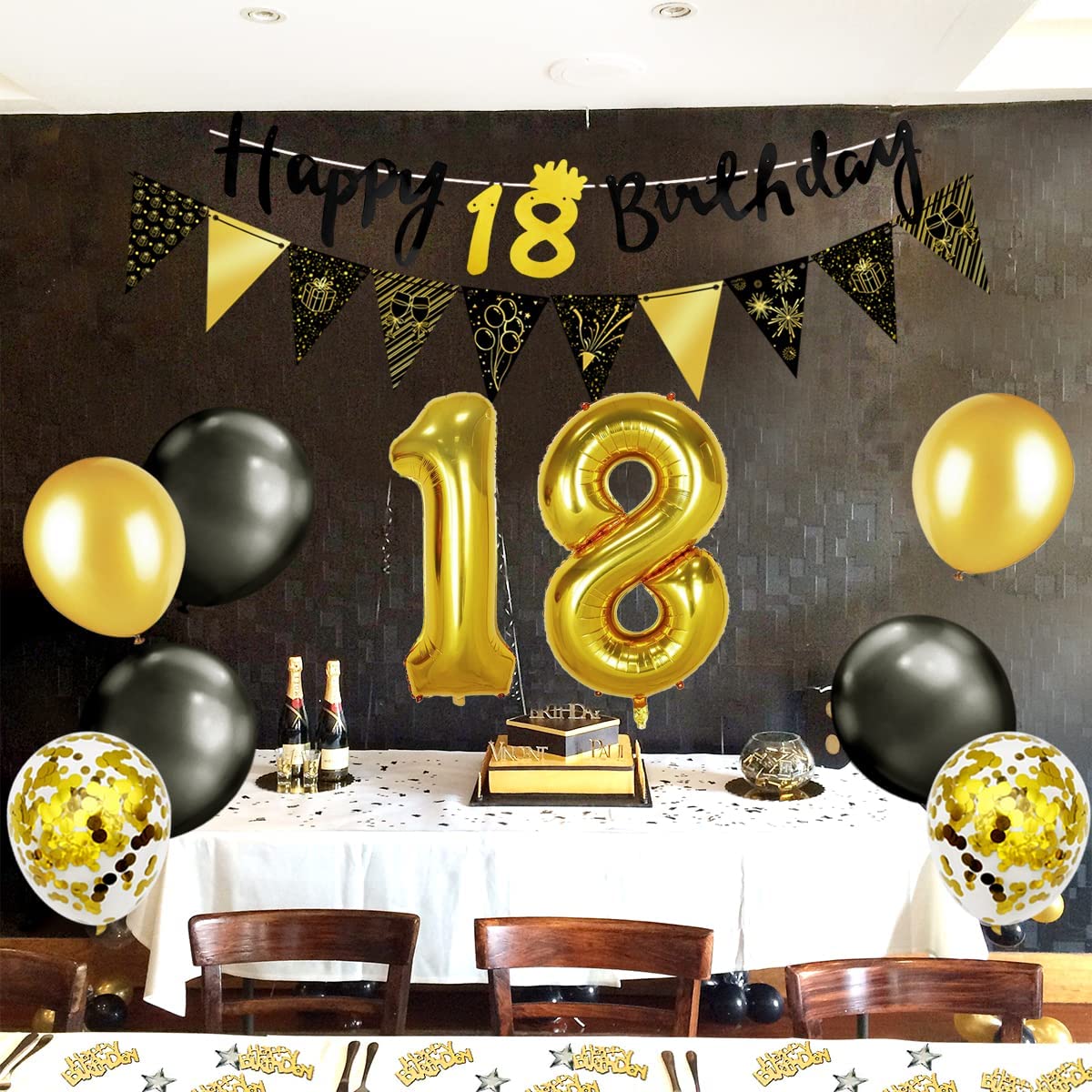 iZoeL 18th Black Gold Birthday Party Decorations - small
