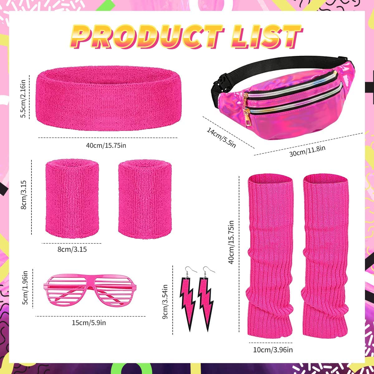 iZoeL 80s Fancy Dress for Women 80s Accessories Halloween Costumes for Kids 80s Outfits for Girls - Waist Packs Headband Wristbands Leg Warmers - Neon 80s Fun Run Teams