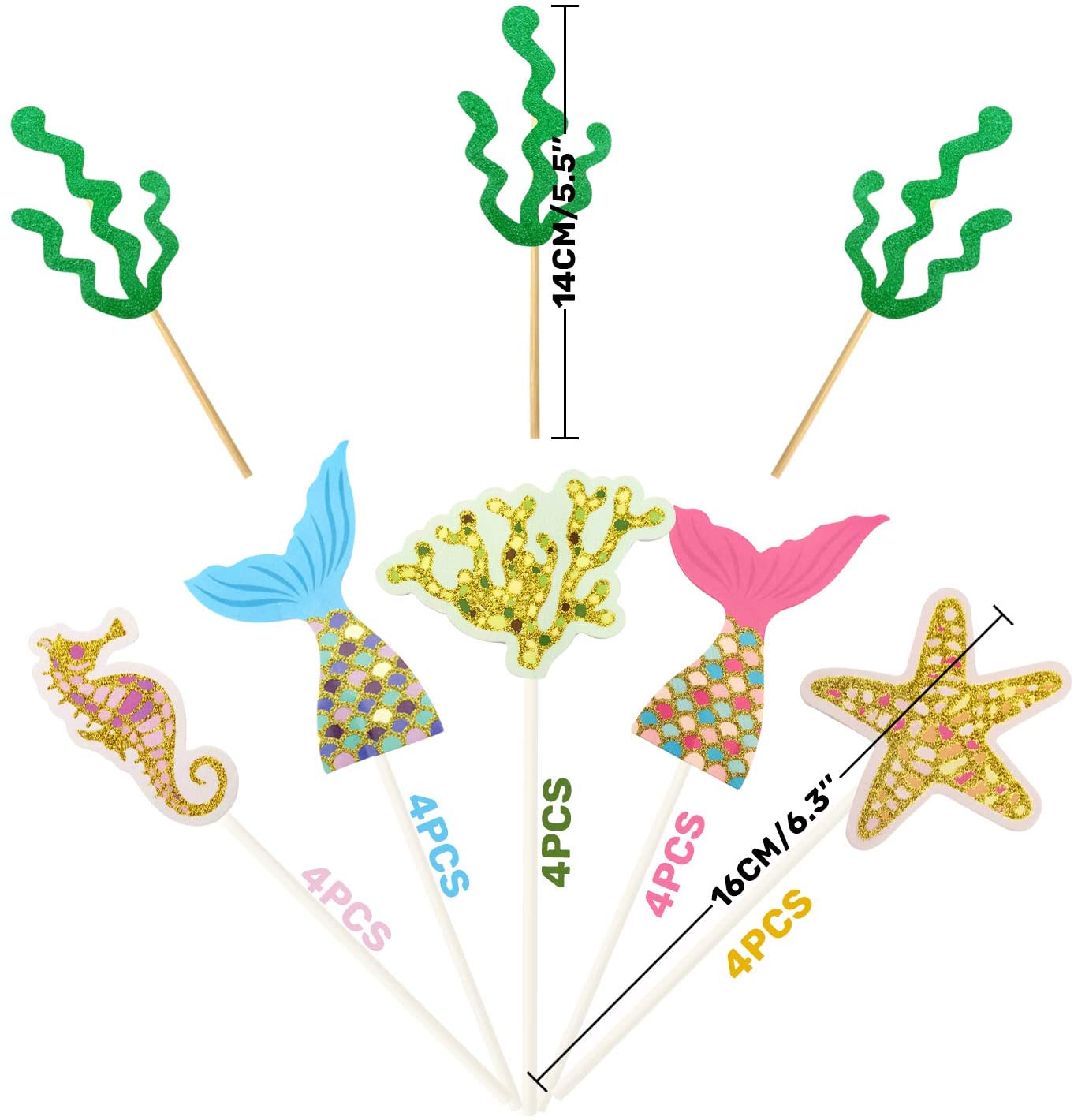 iZoeL 29pcs Mermaid Cake Topper, Seahorse Mermaid Tail Seaweed Starfish Cupcake, Happy Birthday Banner Cake Decoration For Girl Kid Baby Ocean Birthday party Baby Shower