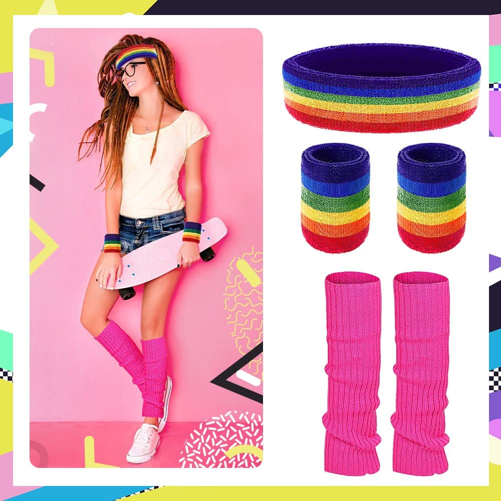 iZoeL 80s Fancy Dress for Women 80s Accessories Halloween Costumes for Kids 80s Outfits for Girls - Waist Packs Headband Wristbands Leg Warmers - Neon 80s Fun Run Teams