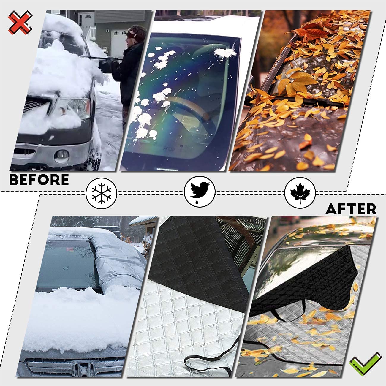 iZoeL Windshield Magnetic Snow Cover Winter Windscreen Protector Frost Ice Guard Full Protection Car Cover (XL Size 147 * 126cm)