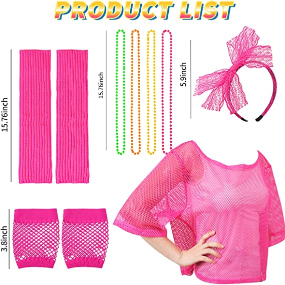 iZoeL 80s Fancy Dress for Women Halloween Costumes for Girls 80s Accessories Costume Outfits - 80s Top Headband Gloves Leg Warmers Necklace