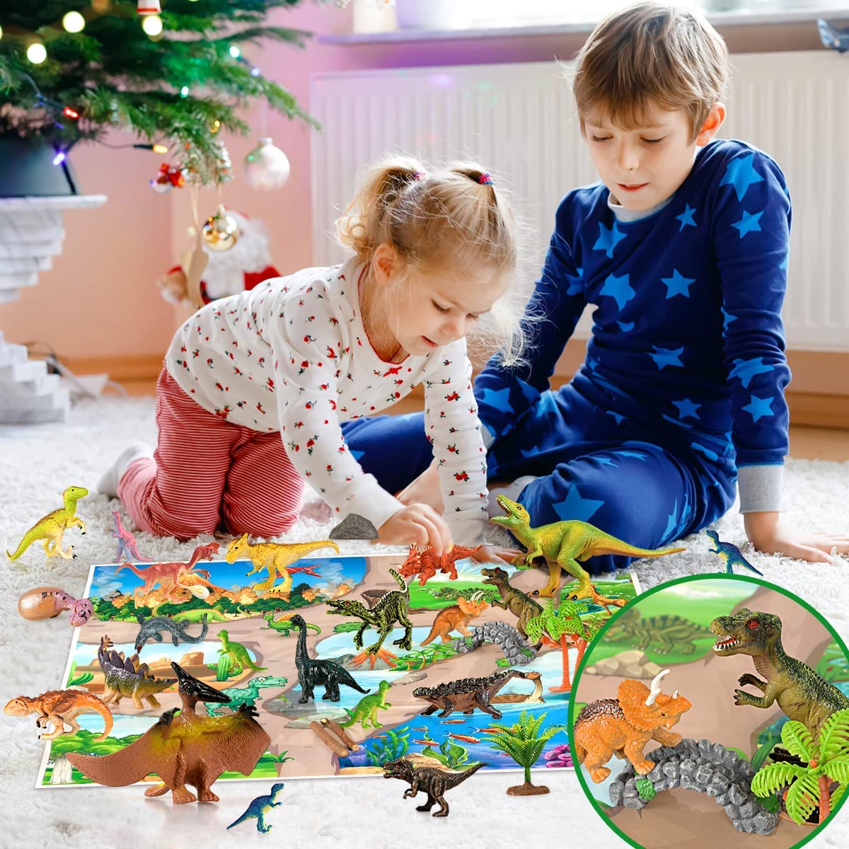 iZoeL Dinosaur Advent Calendar 2022 Boys Kids Christmas, 24 Big Dinosaurs Figures Playset with Game Map Countdown Days to Christmas Xmas Holiday Surprise Gift for Girls Teens