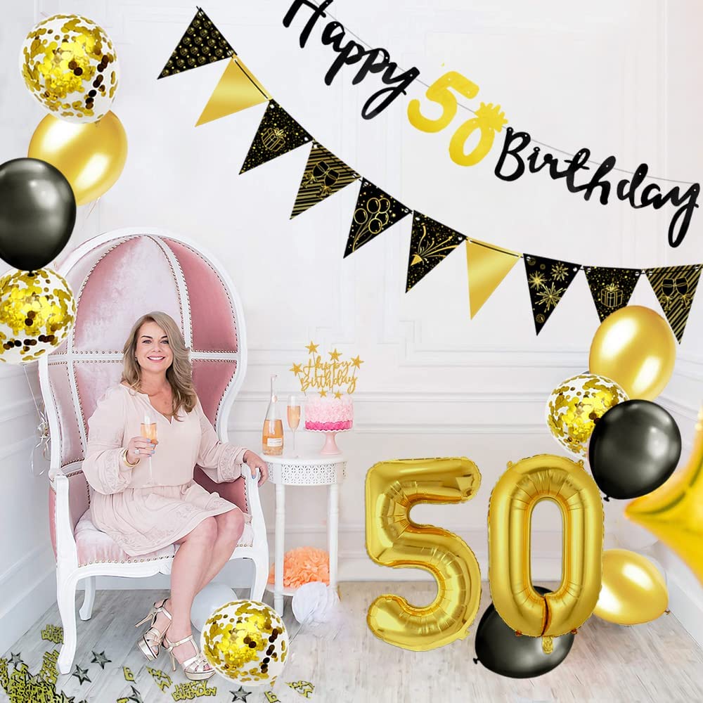 iZoeL 50th Black Gold Birthday Party Decorations - small