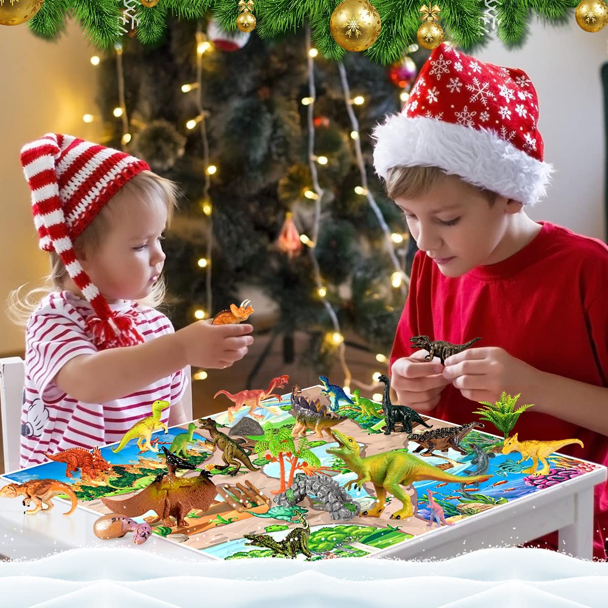 iZoeL Dinosaur Advent Calendar 2022 Boys Kids Christmas, 24 Big Dinosaurs Figures Playset with Game Map Countdown Days to Christmas Xmas Holiday Surprise Gift for Girls Teens