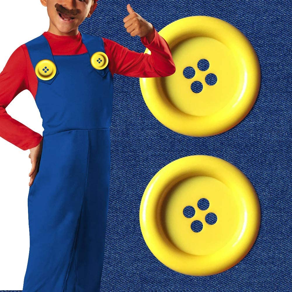 iZoeL 4 Yellow Buttons + 2 mustaches for Super Mario Luigi Costume Mario trouser and dress carnival costume accessories Mario Bros Party themed Adult kid