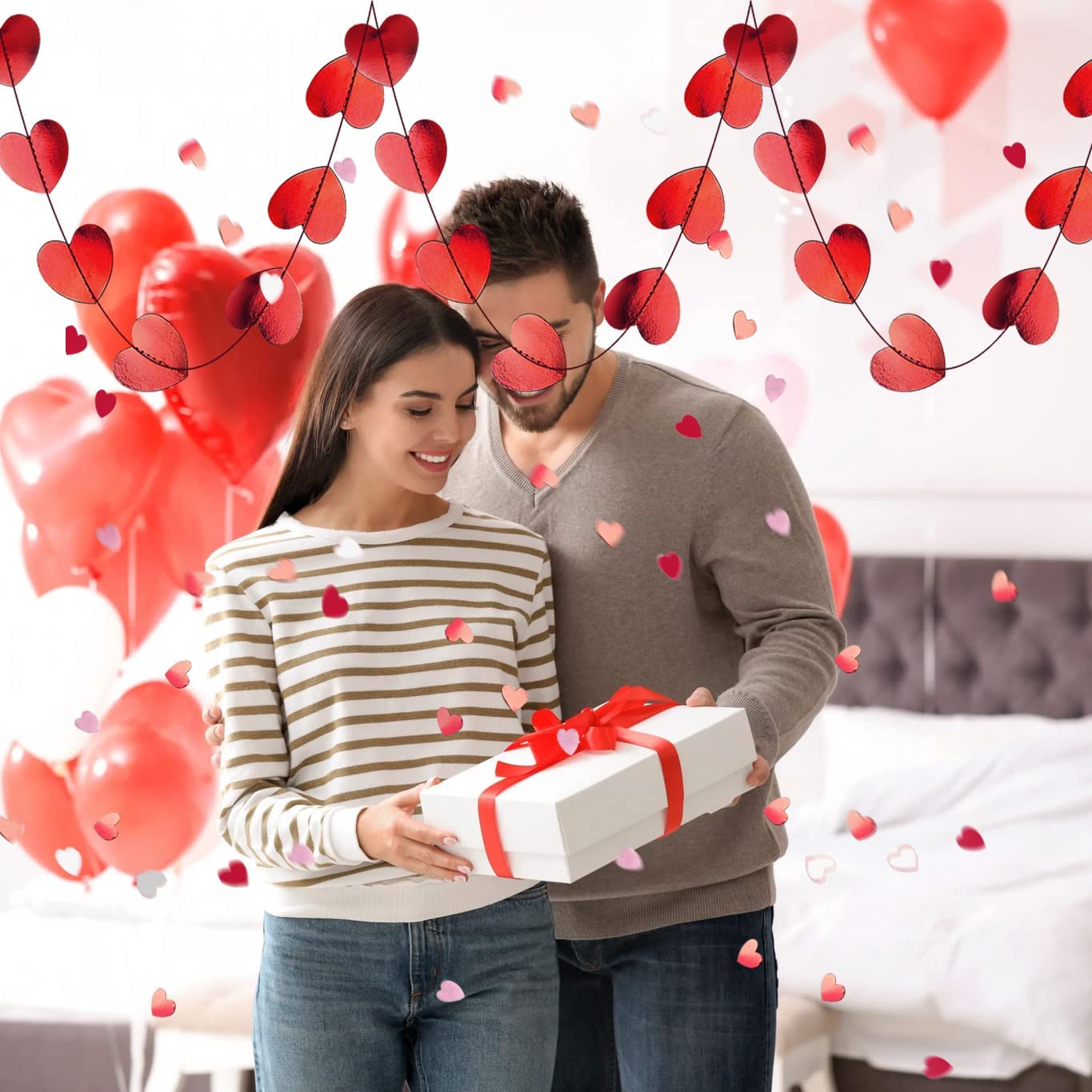 iZoeL Valentines Decorations, Valentine Red Hearts Garland 2m, Paper Heart Confetti 5000pcs, for valentines day decorations Wedding Anniversary Engagement Party (Red)