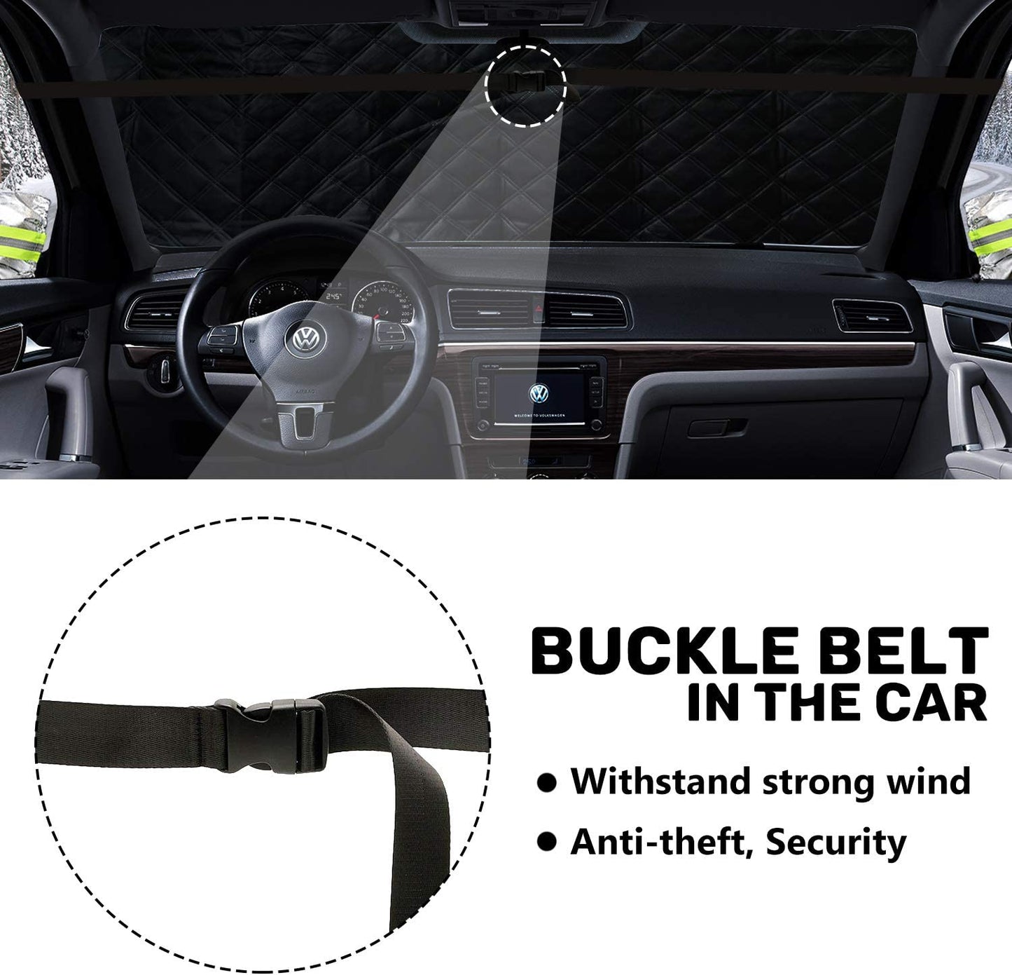 iZoeL Windshield Cover for Winter, Frost Guard Windscreen Cover, Side Wing Mirrors Cover with Reflector, Snow Ice Protector Full Protection for Normal Car Size (146cm * 126cm)