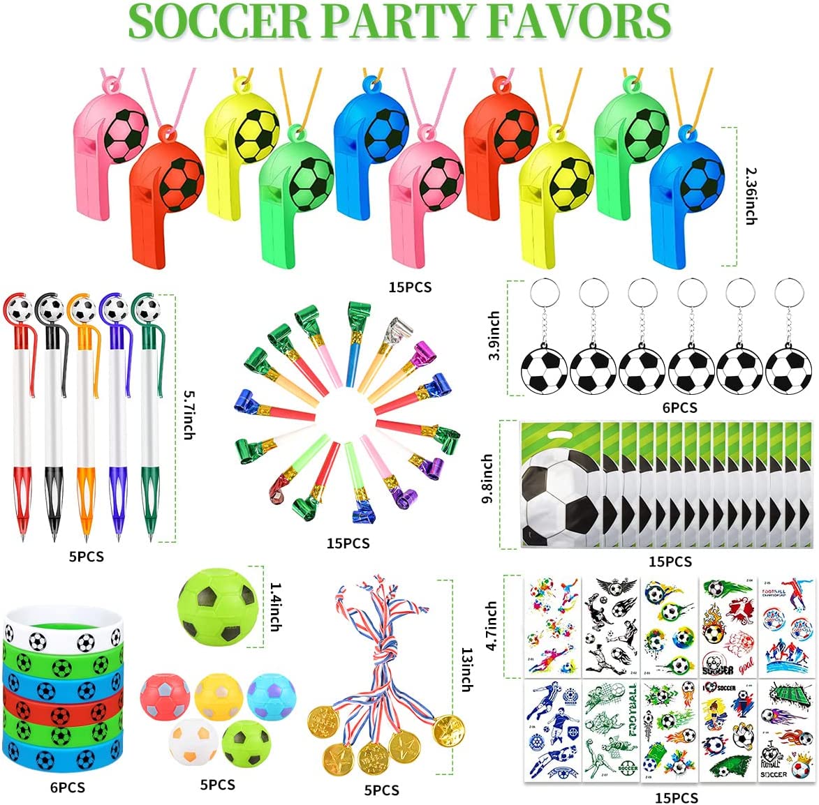 iZoeL Soccer Balloon Spinning Ball Keychain Medal Whistle Pen Bag Bracelet Sticker Blowing Dragon