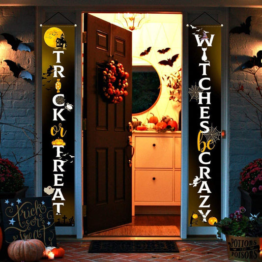 iZoeL Trick or Treat Porch Banner Halloween Door Decoration Halloween Hanging Porch Sign - Front Door Outdoor Outside House Décor - Welcome Kids Guests