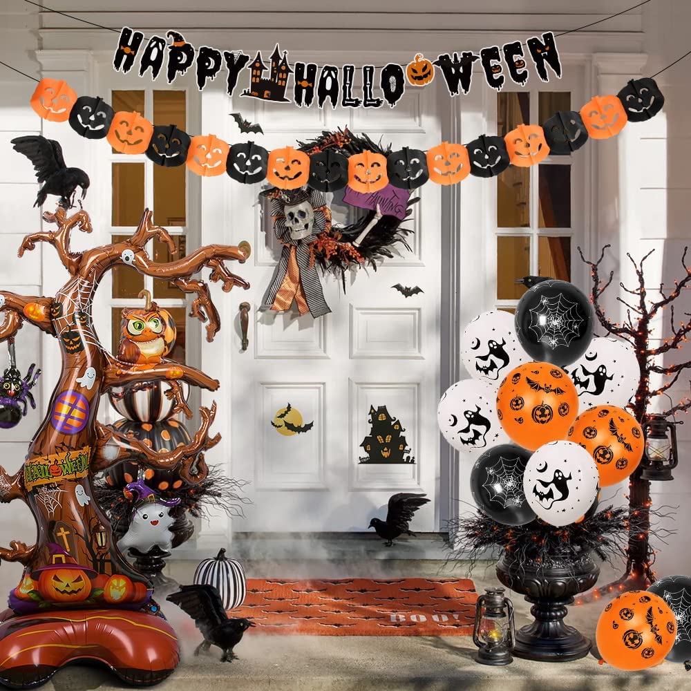 iZoeL Halloween Balloon Party Decoration Big Tree Aluminum Film Pull Flag Pumpkin Pull Flower Sticker Ribbon