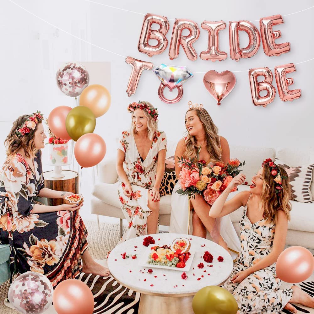 iZoeL Hen Party Decoration, Hen Party Accessories,23 Hen Party Photobooth Props, Rose Gold Bride To Be Banner, Bride To Be Veil, Bride Headband Tiara, Tattoos Team Bride Hen Do Balloons