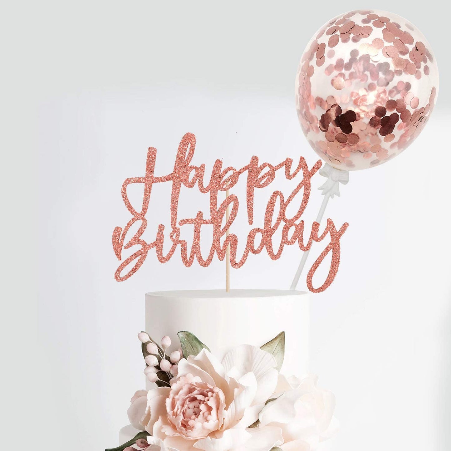 iZoeL Rose Gold Cake Topper Decorations Happy Birthday Banner Star Cake Cups Confetti Balloon Candle for Woman Man Girl Boy Birthday Party Favour (Rose Gold)