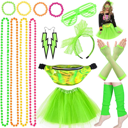 iZoeL 80s Fancy Dress for Women Halloween Costumes for Girls 80s Accessories Costume Outfits - Waist Packs Tutu Skirt 4 Layers, Headband Leg Warmers Necklace Bracelets