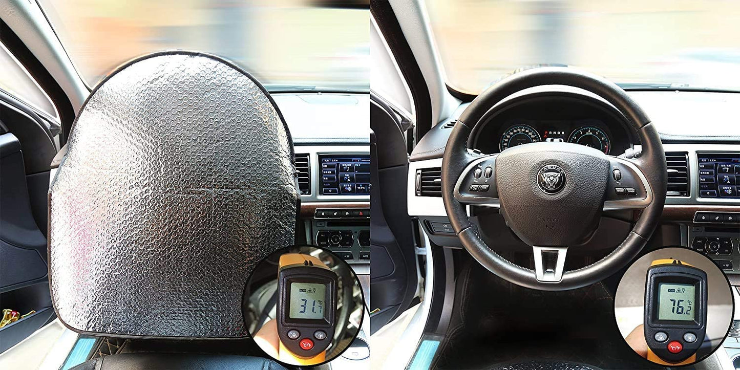 iZoeL Steering Wheel Sun Protector Shade Covers 50cm*46cm fit all Cars + 2 pcs Side Window Sun Shade 44*36cm (73)