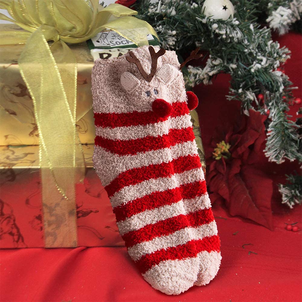 iZoeL Christmas Socks Women Girls Fluffy Animals Dog Socks Non Slip Kids