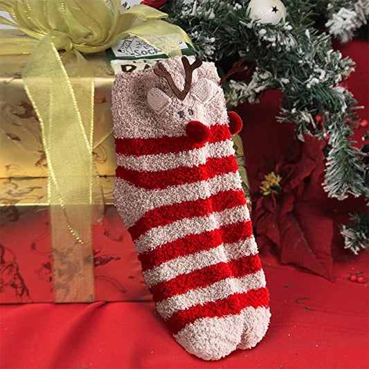 iZoeL 5 pairs Christmas Socks Fluffy Non Slip with Rubber Socks Novelty Funny House Socks Winter Socks Warm Socks Advent calendar Fillers New Year Gift for Women Kids Adults Kids