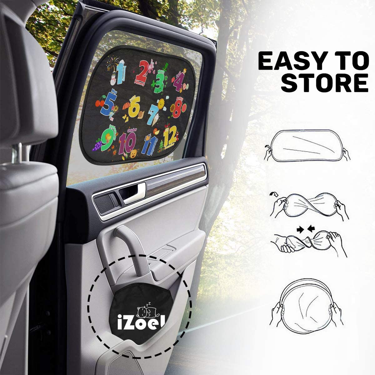 iZoeL Car Sun Shade for Baby Kids 2 Pack, Static Cling Side Window Car Annimal Elephant Lion, 80GSM Rear Sunshades Universal with 8 Suction Cups and Storage Bag - Sun Glare and UV Rays Protection