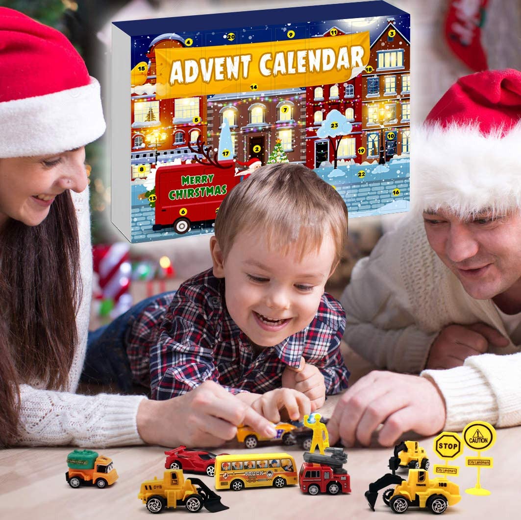 iZoeL Alloy Cars Advent Calendar for Kids Boys 2021, Launcher with 24 Vehicles (Plastic)