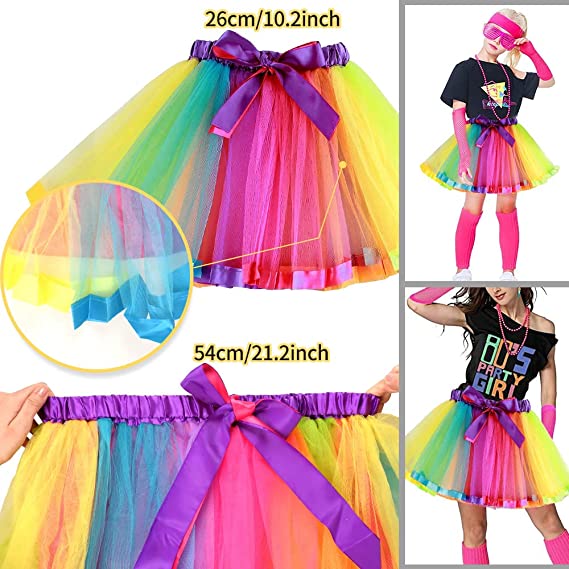 iZoeL 80s Fancy Dress for Women Halloween Costumes for Girls 80s Accessories 80s Costume80s Outfits - Waist Packs Tutu Skirt 4 Layers, Headband Leg Warmers Necklace Bracelets
