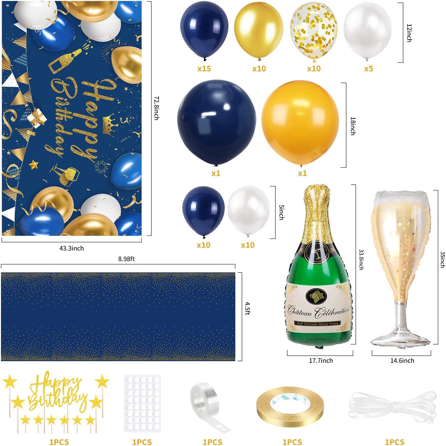 iZoeL Navy Blue, Gold Balloon Arch Garland Kit