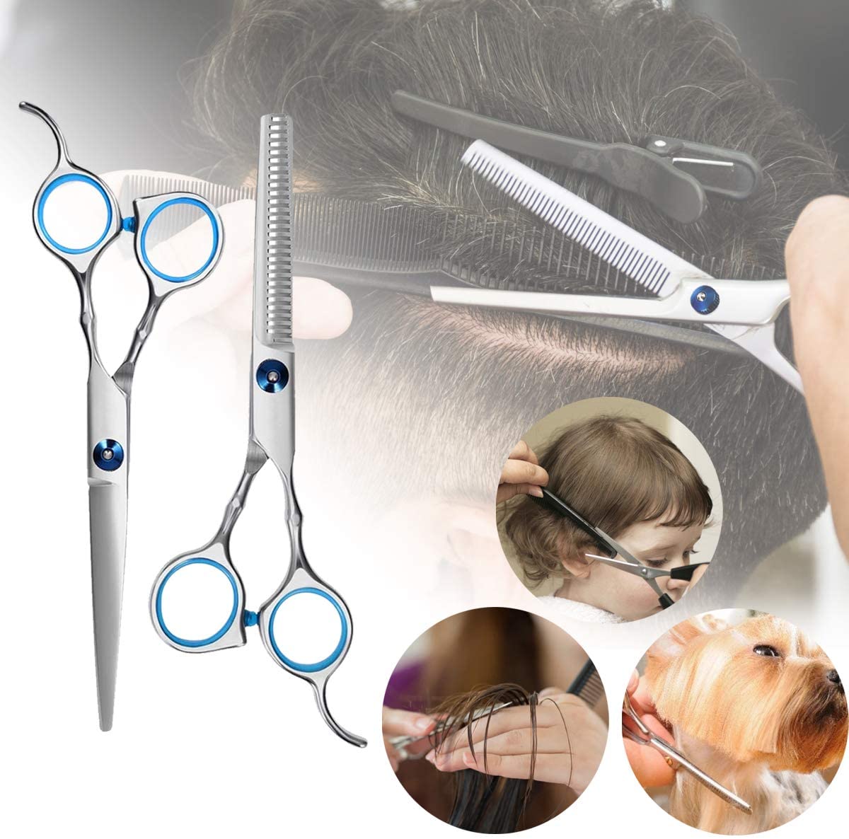 iZoeL Hair Scissor kit Hairdressing Scissors Professional Hairdresser Scissors Stainless Steel Thinning Scissors Adjustable Hair Shears with Storage bag Comb Clips Barber Cape Home Use