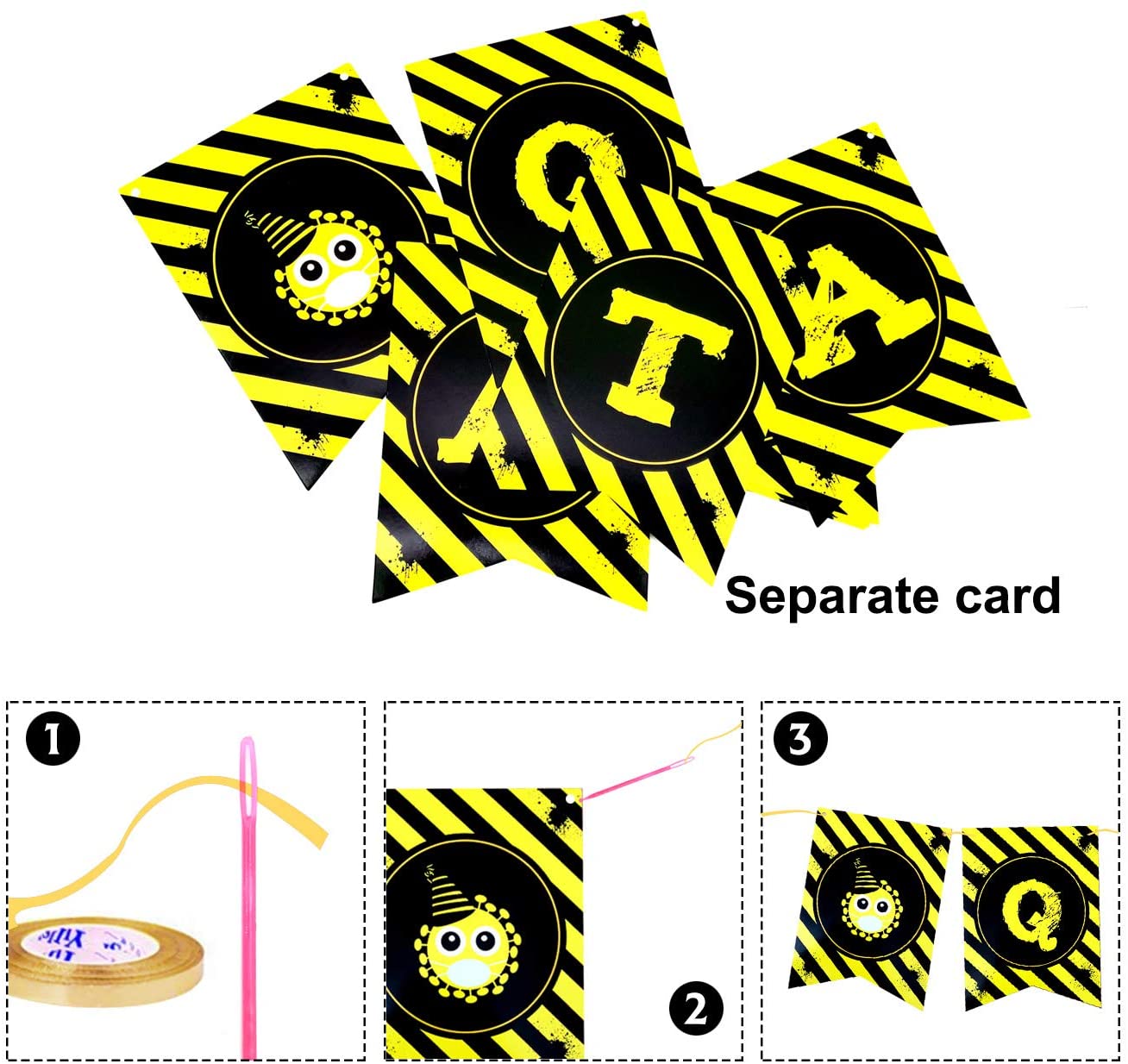 iZoeL Lockdown Birthday Party Decoration Quarantine Birthday Banner Bunting Garlands Latex Yellow Black Balloons and Ribbons for Kids Women Man Home Hospital Lockdown