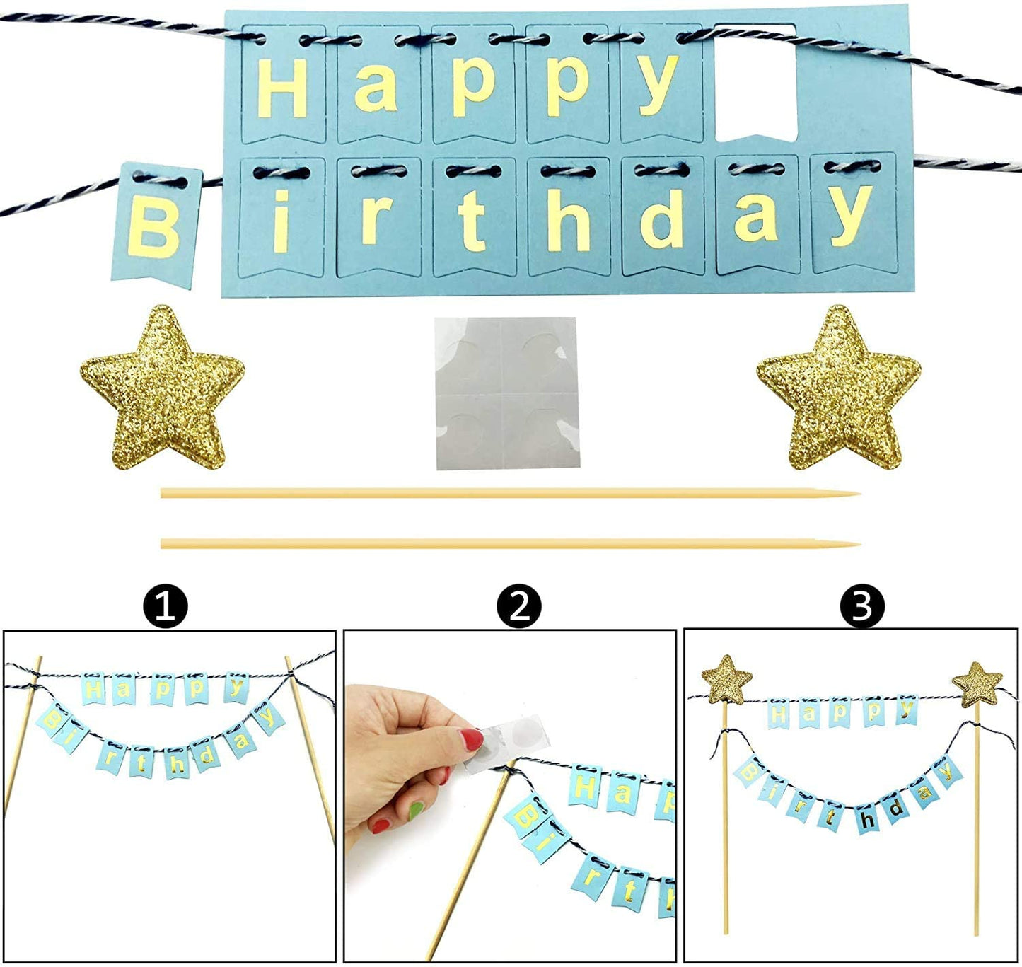 iZoeL Rainbow Cake Decorations, Happy Birthday Cake Topper Bunting Banner, Rainbow Moon Gold Star Cupcake Topper for Boy Girl Kid Birthday Baby Shower Party Decoration (Pink)
