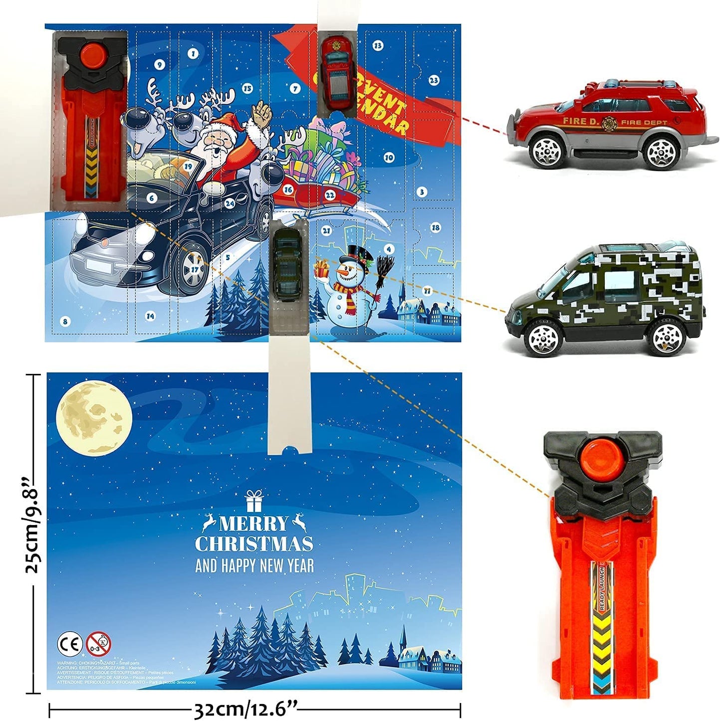 iZoeL Alloy Cars Advent Calendar for Kids Boys 2021, Launcher with 24 Construction Truck Fire Car Military Vehicles Helicopter, 24 Countdown Days for Son Grandson Girls