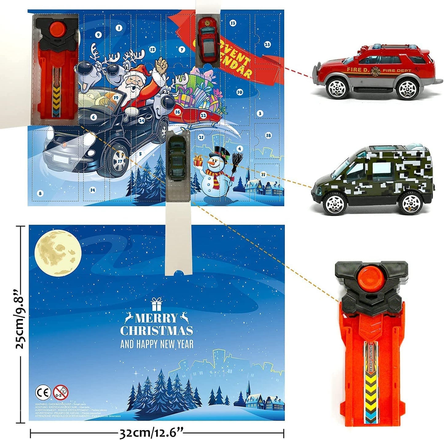 iZoeL Alloy Cars Advent Calendar for Kids Boys 2021, Launcher with 24 Construction Truck Fire Car Military Vehicles Helicopter, 24 Countdown Days for Son Grandson Girls